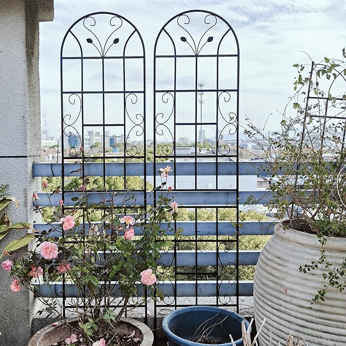 4 Pack Metal Garden Trellis for Climbing Plant Rose Stand, Black Outdoor 86.7'' Tall Flower Support Iron Garden Fence, Black-86.7" H