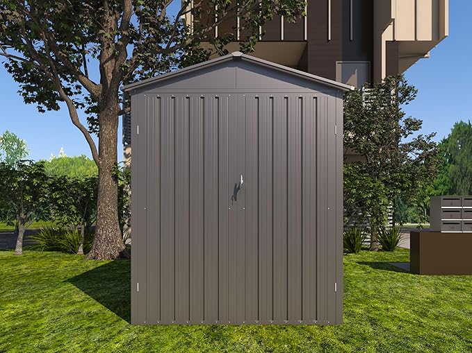 6x10 FT Outdoor Storage Shed, Metal Motorcycle Shed with Window, Storage Building with Lockable Hinged Doors & Sloped Roof, Waterproof Outside Garage Sheds for Garden, Backyard, Patio, Gray