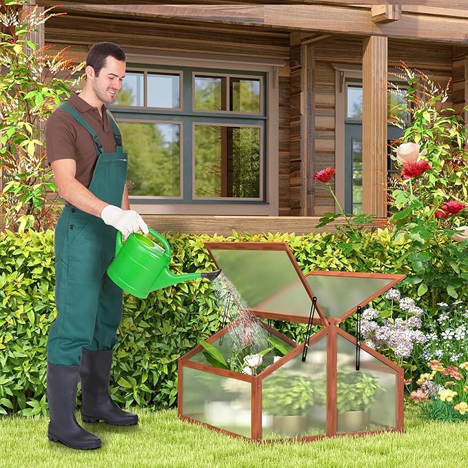 Giantex Garden Portable Wooden Cold Frame Greenhouse Raised Flower Planter Protection (35.4"X31.3"X23.0")