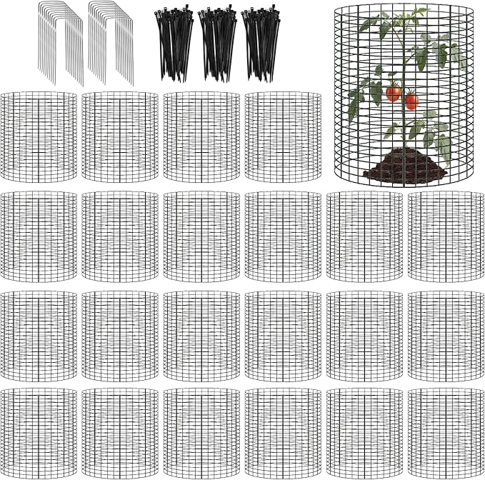 20 Pack Round Plant Protector from Animals, 12'' x 12'' Metal Plant Cages，60Pcs Metal Mesh to Keep Animals Out, Garden Protection Bunny Barricades, Wire Plant Protectors for Rabbits Chicken Duck