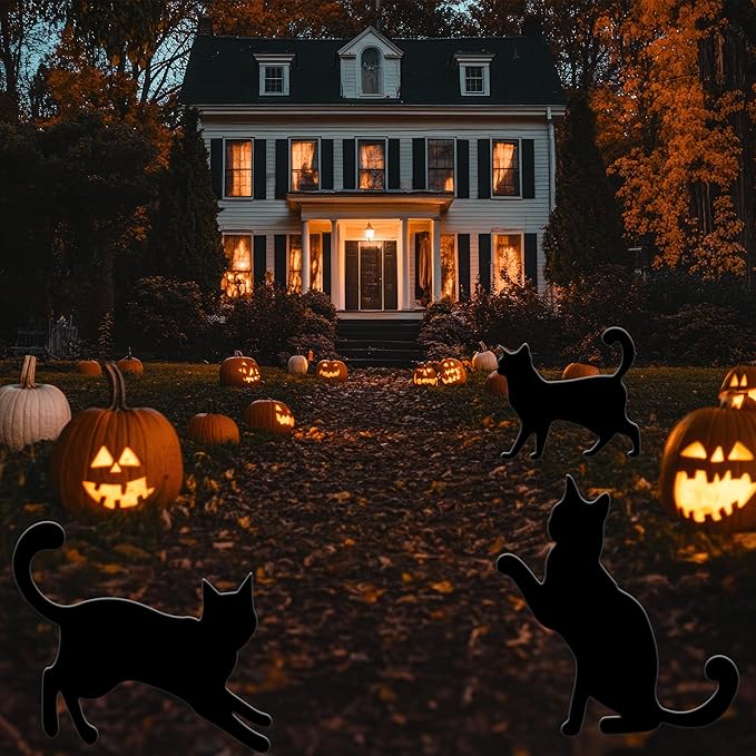 Black Cat Cats Halloween Yard Sign Home Outdoor Lawn Decoration With Stakes Scary Spooky Decor12x12 Inches (Cat 3)