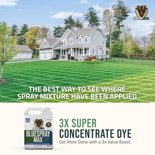 PetraMax Blue Herbicide Lawn Dye - 1 GAL - Super Strength Concentrate 3X More Than Others for Herbicides, Fertilizer & Weed Killer Marker - Blue Mark Spray Indicator for Home and Commercial Use