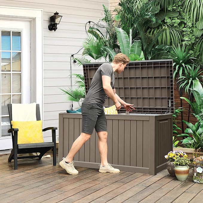 YITAHOME 230 Gallon Large Outdoor Storage XXL Deck Box for Patio Furniture, Outdoor Cushions, Garden Tools and Sports/Pools Equipment, Waterproof Resin, Lockable, Taupe