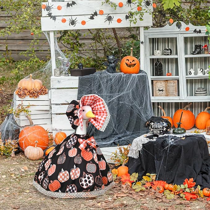 Halloween Porch Goose Outfits – Fall Pumpkin Goose Outfits for 23” Lawn Goose Statue, Autum Porch Goose Halloween Clothes for Yard, Patio & Garden Decor