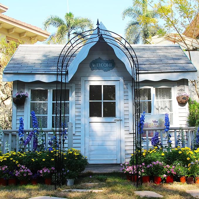 Garden Arbor Arch 98.4" H x 46.5" W, Heavy Duty Iron Archway Decorative Structure Stand Trellis for Climbing Rose Vines Plant Wedding Ceremony Party Outdoor Decor Black