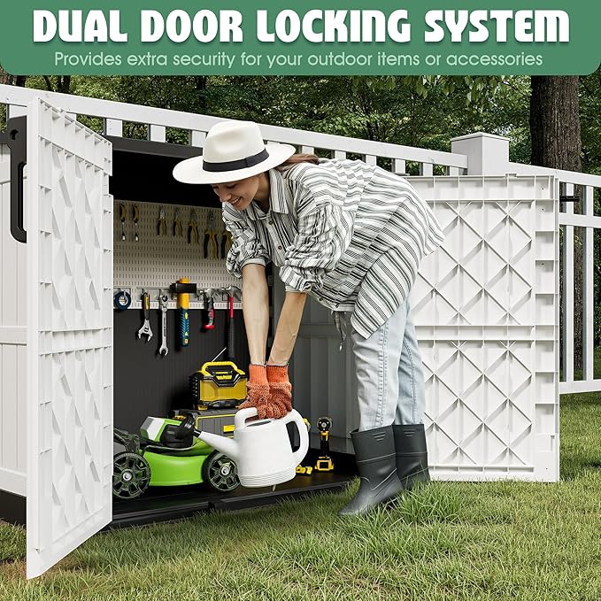 Horizontal Resin Storage Shed 36 Cu Ft with Lockable Doors, Portable Outdoor Storage Cabinet -Easy to Assemble,Sheds & Outdoor Storage, Waterproof Outdoor Storage Box for Backyards