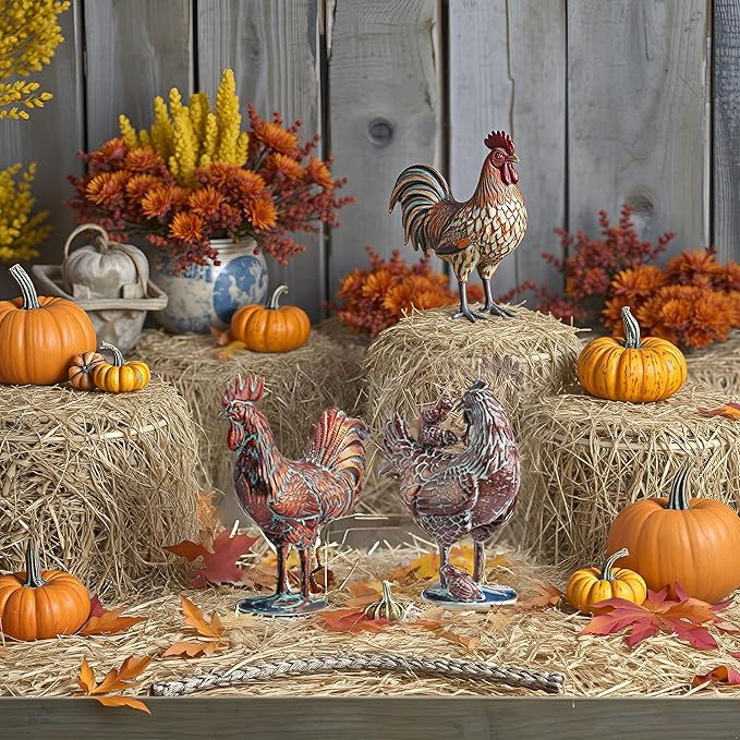 Metal Garden Rooster Statue Decor,15.7" L x 18.8" H Metal Chicken Sculpture Yard Art, Vintage Outdoor Chicken Figurine for Backyard Patio Lawn Home Kitchen Decorations, Gift for Chicken Lovers