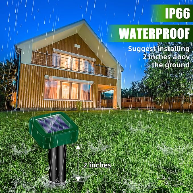 8Pack Mole Repellent Solar Powered, Waterproof Ultrasonic Mole Repellent Stakes Outdoor to Deterrent Gopher, Chipmunk, Squirrel, Vole, Snake, Armadillo, Groundhog Out of Lawn & Garden