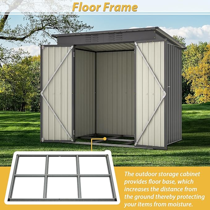 6x4 FT Outdoor Storage Shed,Metal Heavy-Duty Tool Shed with Hinged Door and Padlock,Waterproof Garden Shed W/Vents,All Weather,Foldable House for Garden Backyard,Lawn,Black