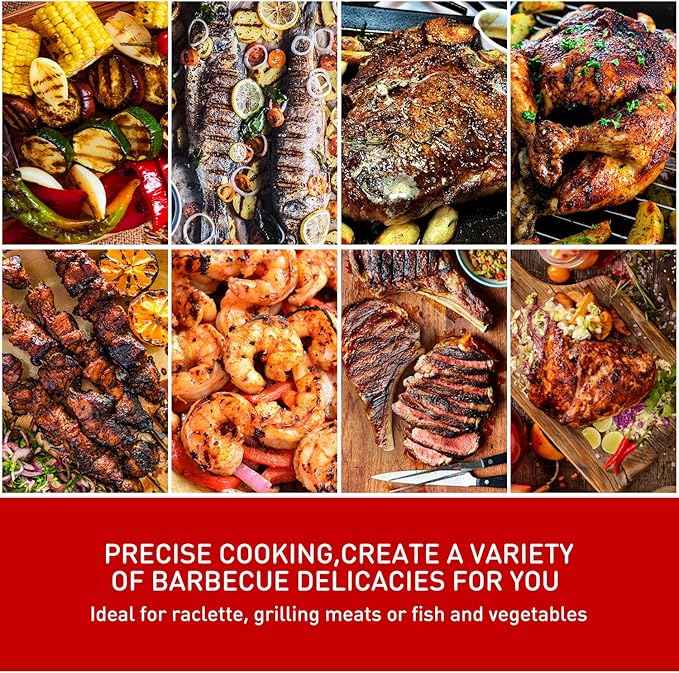 Electric BBQ Grill Techwood 15-Serving Indoor/Outdoor Electric Grill for Indoor & Outdoor Use, Double Layer Design, Portable Removable Stand Grill, 1600W (Stand Red BBQ Grills)