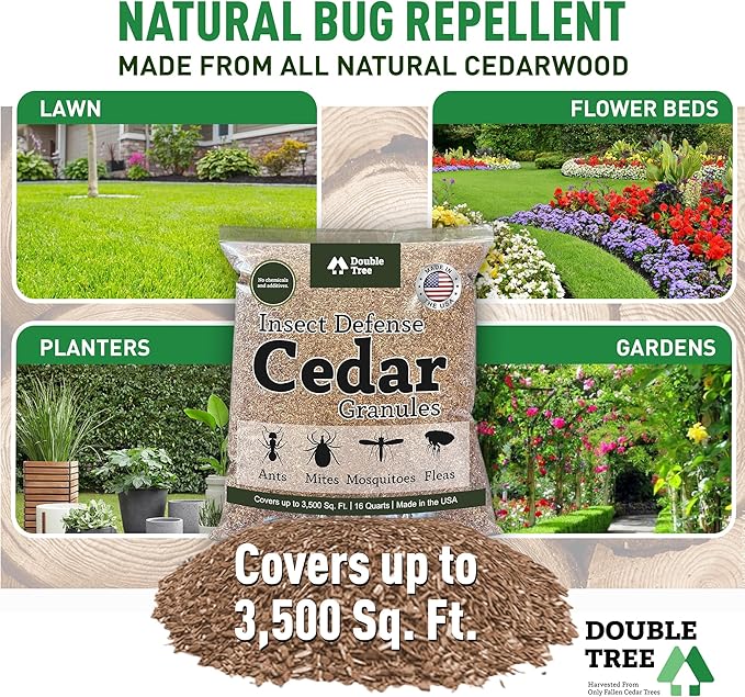 Double Tree Home and Garden Cedar Granules | Repels Fleas, Ticks, Ants, and Mosquitos | Rich Cedar Scent | Non Toxic | Pet Safe | 2 Bags (32 Quarts)