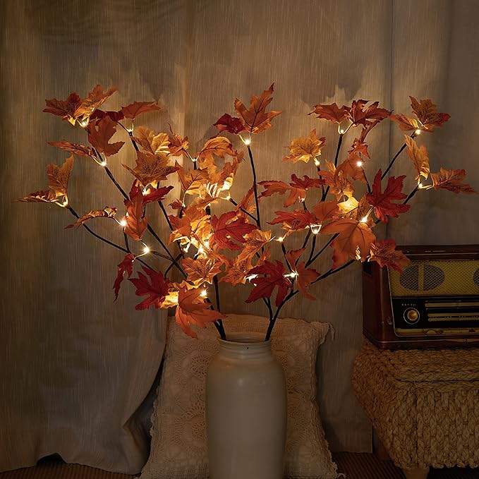 LIGHTSHARE 32IN 32LED Lighted Willow Twig Branch, Maple Leaf, Built-in Timer, USB Plug-in and Battery Powered, Décor for Home, Festival, Party, Christmas, Night Light