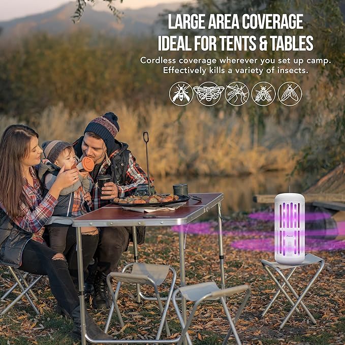 ASPECTEK Portable Bug Zapper with Bluetooth Speaker – Rechargeable LED Mosquito Zapper and Ambient Light, Cordless Insect Device for Indoor/Outdoor Use, Patio, Camping, Garden – 3-in-1 Design