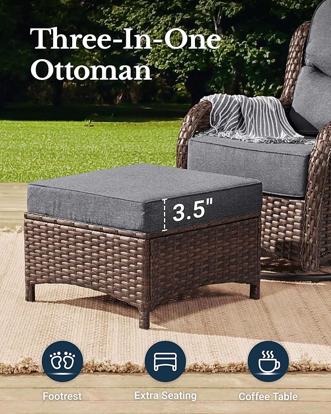 HILLGA Luxury Patio Furniture Set with 6-inch Thick Cushion, Outdoor Loveseat and High Back Swivel Rocker Patio Chairs, 6PCS Wicker Conversation Set for Deck Yard and Poolside, Dark Grey (V2)