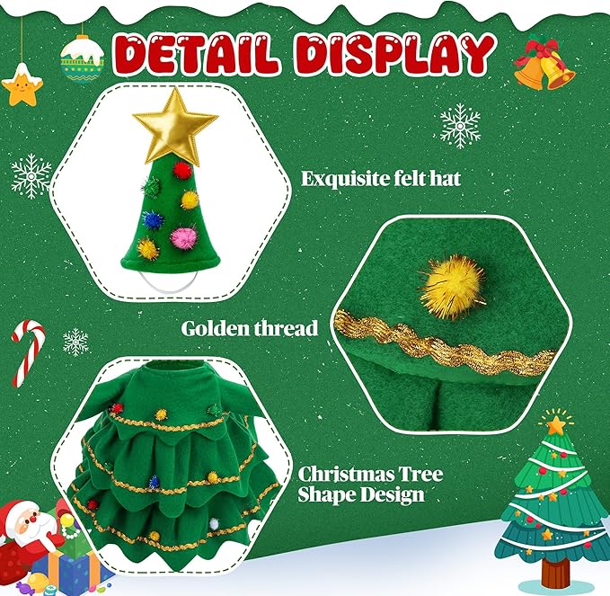 2 Pcs/Set Christmas Tree Porch Goose Outfits, Lawn Goose Statue Xmas Tree Costume, Green Christmas Garden Goose Clothes Dress and Hat for 23" High Statue Xmas Holiday Patio Yard Decor