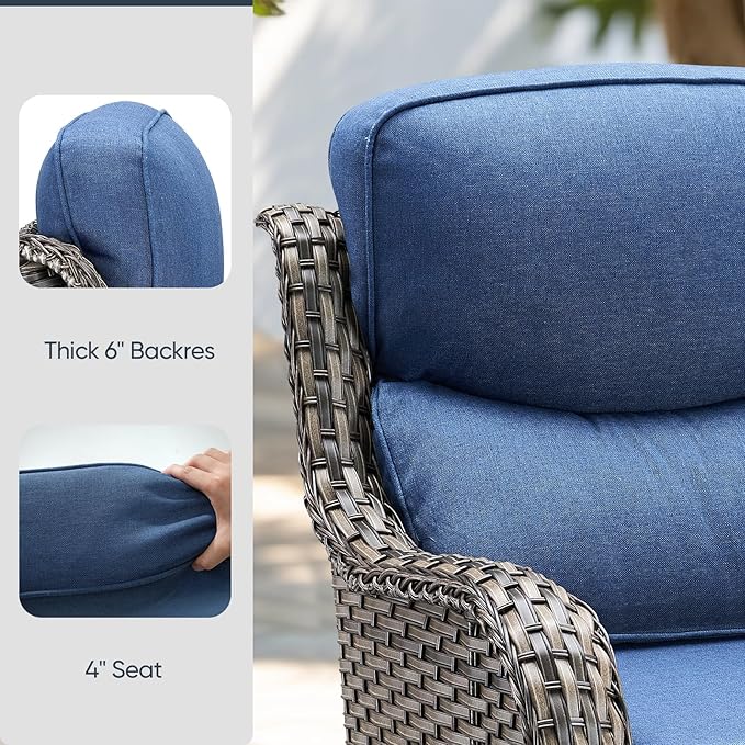 Outdoor Chair Cushions for Patio Furniture - 1 Pack Outside High Back Comfortable Thickened Pillow 22x24 with Zipper Cover for Wicker Rocking Swivel Chairs Loveseat Sofa – Blue/Crescent