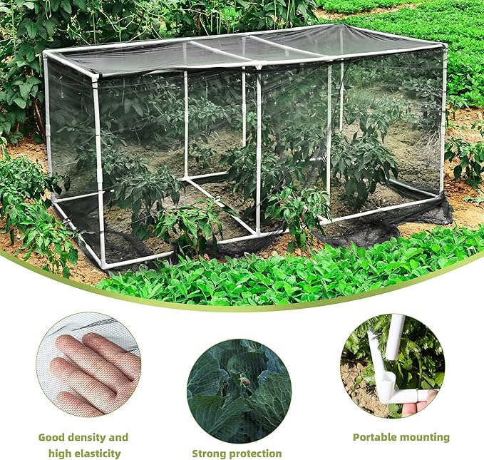 72 * 33 * 30 in Detachable Crop Cages for Garden, Plant Protection Tent with Garden Netting for Vegetables Fruits Flowers,Mesh Plant Covers for Outdoors (Black)