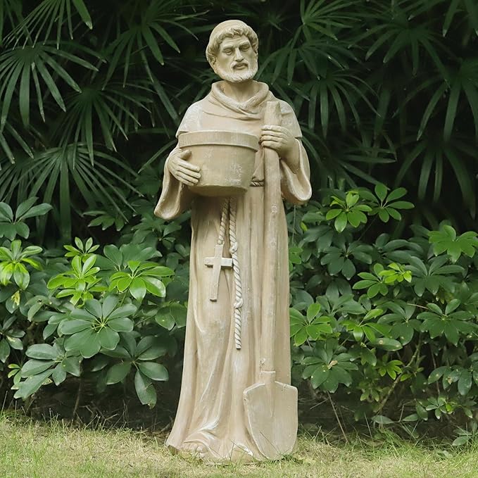 36" H Large St. Fiacre Statue Outdoor Decor for Garden Lawn Yard Porch Patio Hallway Religion Sculpture