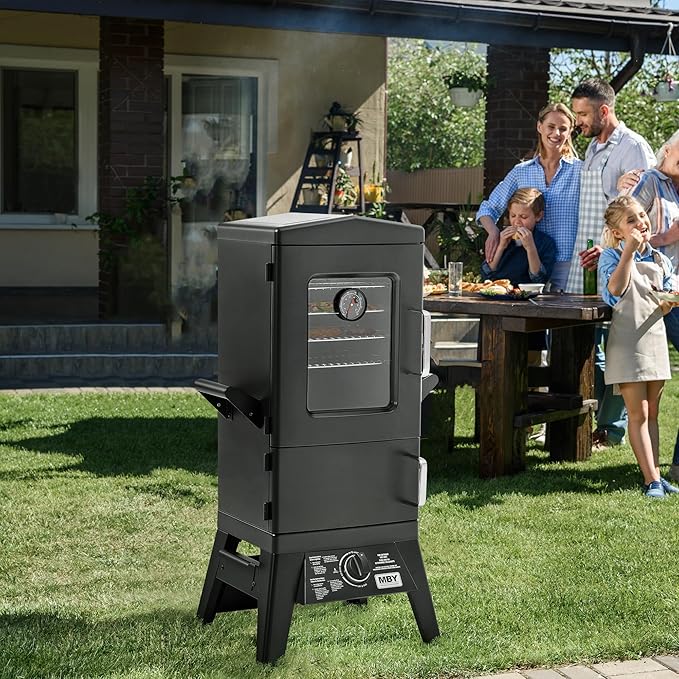 Large Vertical Propane Smoker Grill – 4-Rack Outdoor Gas BBQ Smoker with Temperature Control, Heavy Duty Design & Weather-Resistant Cover for Meat, Fish, Ribs