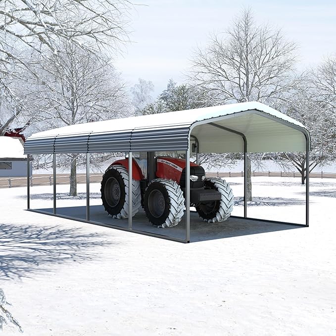 MUPATER Outdoor Carport, 12' x 20' Heavy Duty Canopy for Garage,Car Garage Shelter with Metal Roof and Frame for Car, and Boat, Grey