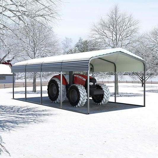 MUPATER Outdoor Carport, 12' x 20' Heavy Duty Canopy for Garage,Car Garage Shelter with Metal Roof and Frame for Car, and Boat, Grey