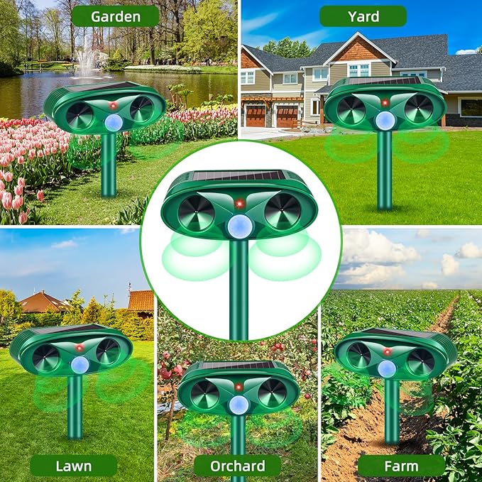 2025 Upgraded Solar Ultrasonic Animal Repeller Outdoor Cat Repellent Deer Repellent Devices with USB Charge, Animal Deterrent Device for Rabbit Raccoon Dog Squirrel Rodent Skunk for Yard Garden,2 Pcs