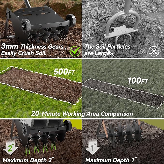 Rotary Cultivator Tool, 2-in-1 Garden Weeder and Crumbler Soil Tiller for Gardening, Hand Garden Tiller with 66.5 Inch Adjustable Foam Handle