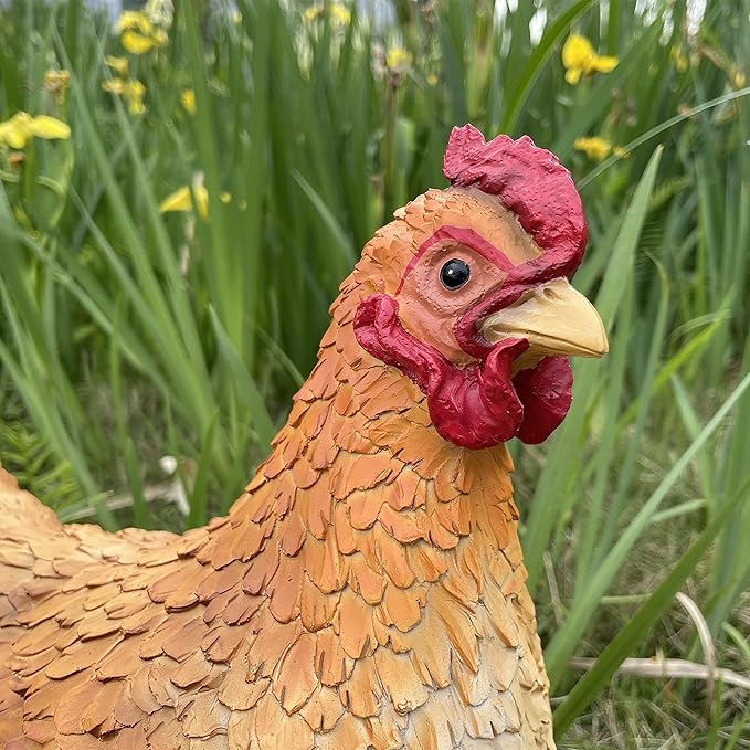 Garden Mother Hen and Baby Chick Statue Sculpture Standing Resin Farm Animal Decoration Chicken Sculpture Yard Art Outdoor Lawn Decoration 13.7'' High