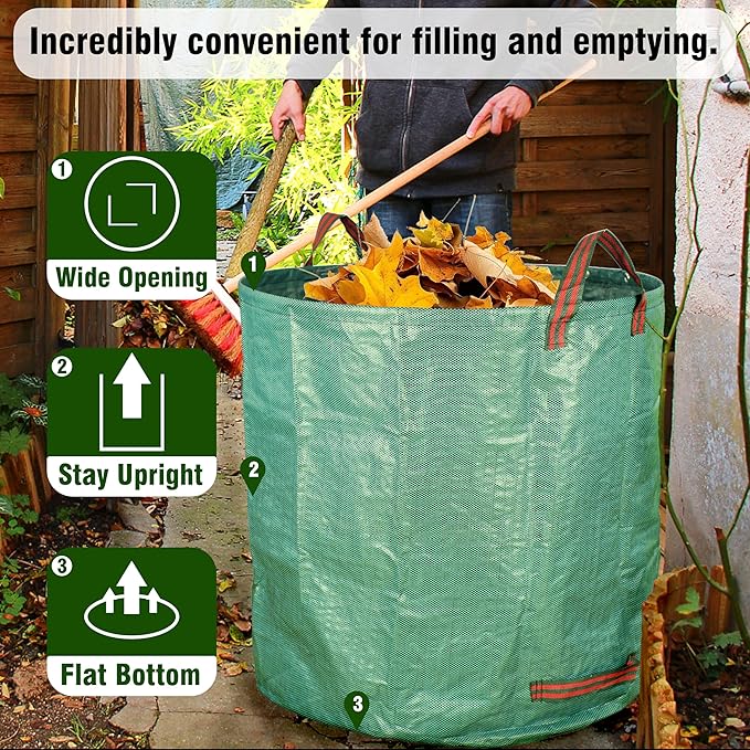 Gardzen 2-Pack 132 Gallon Yard Waste Bags, Reusable Heavy Duty Collapsible Garden Leaf Bags with Plastic Ring, Stand-Up Yard Waste Bin for Leaves, Lawn Debris & Grass Clippings
