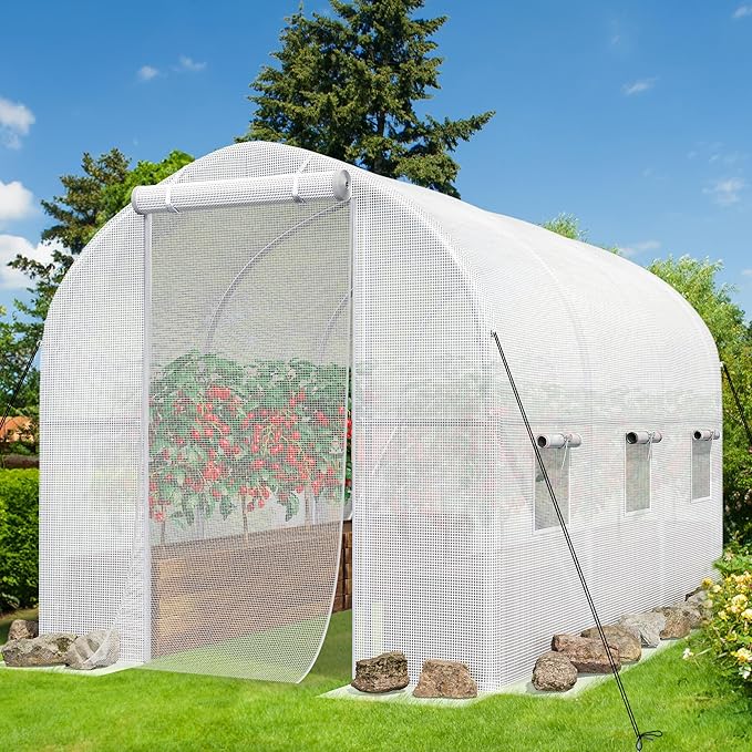 YITAHOME 10x6.5x6.5ft Greenhouses Large Walk-in Green House Heavy Duty Tunnel Green Houses Outdoor Portable Plant Gardening Upgraded Galvanized Steel Frame Zipper Doors 5 Crossbars Garden, White