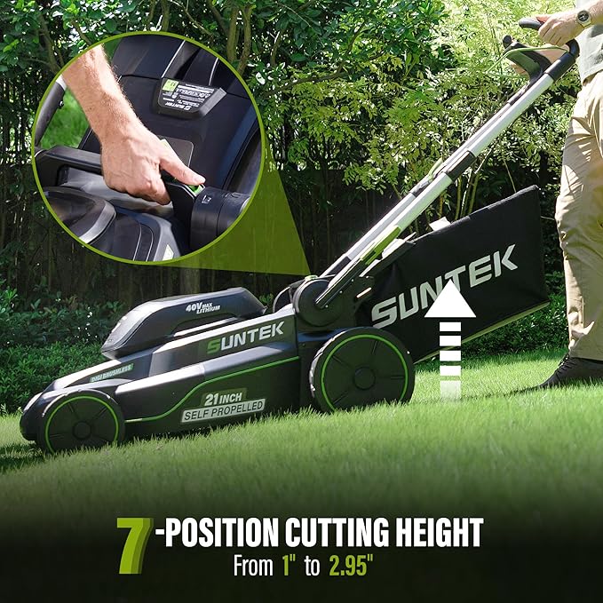 SUNTEK 40V 21-Inch Cordless Lawn Mower, Upgarded Battery Powered Self-Propelled Lawn Mowers, 2 x 4.0Ah Lithium-ion Battery and Rapid Charger Included, Digi-Brushless, APP Compatible, SLM4521