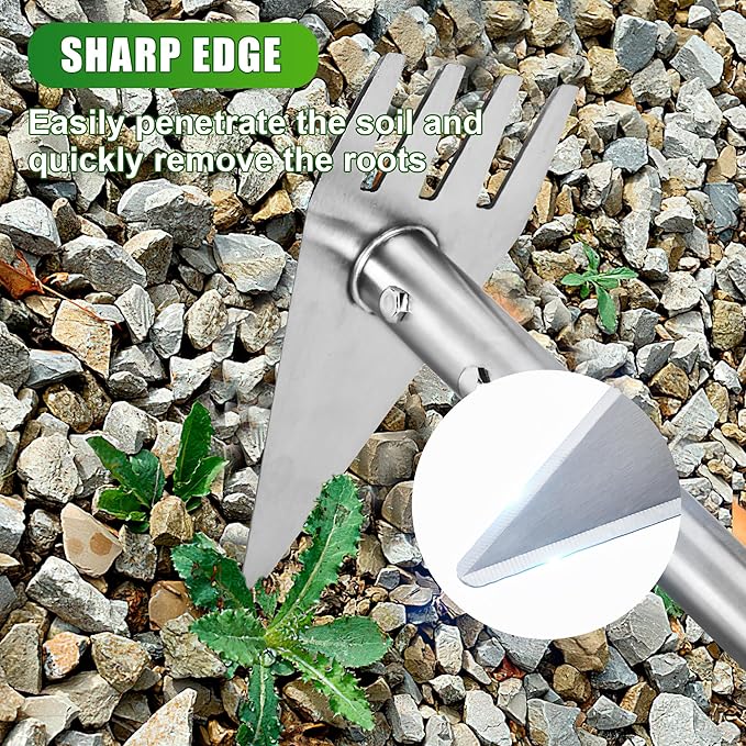 Dual Headed Hoe Garden Tool, 29.5"-57.7" Adjustable Long Handle Weed Puller Tool, Stainless Steel Hoe Cultivator and Weed Rake Gardening Tool, for Gardening Planting, Weeding, Digging, Loosening Soil