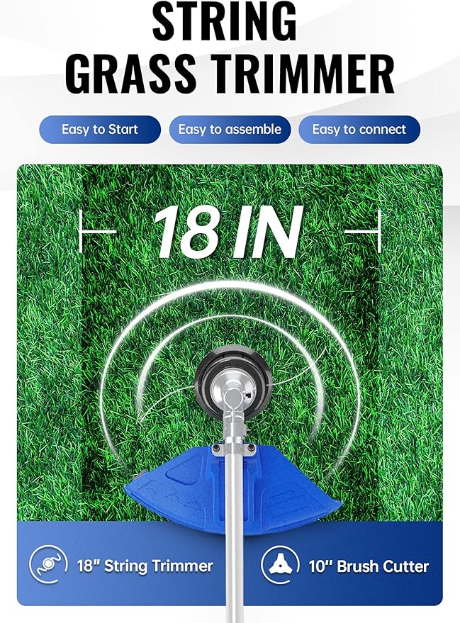 WILD BADGER POWER 52cc Weed Wacker Gas Powered, 3 in 1 String Trimmer/Edger 18’’ with 10’’ Brush Cutter,Rubber Handle & Shoulder Strap Included