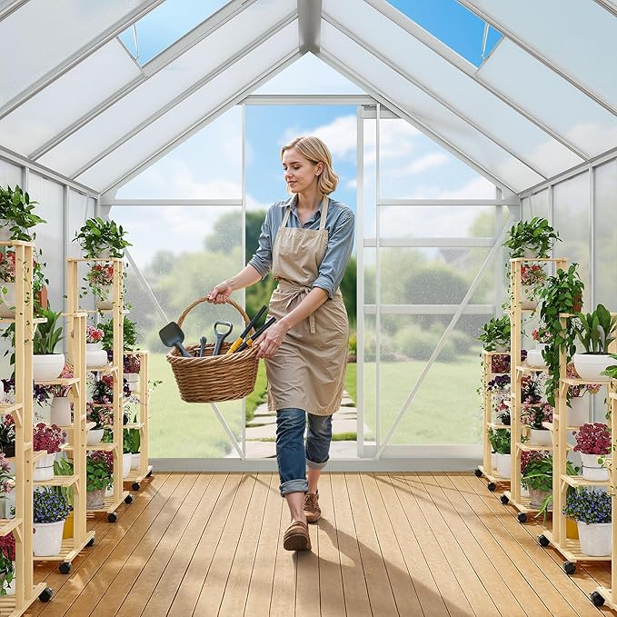 YITAHOME 12x6FT Polycarbonate Greenhouse Large Heavy Duty Green Houses Outdoor Aluminum Greenhouses with Sliding Doors Vent Window Walk-in Greenhouse for Garden Backyard, Silver