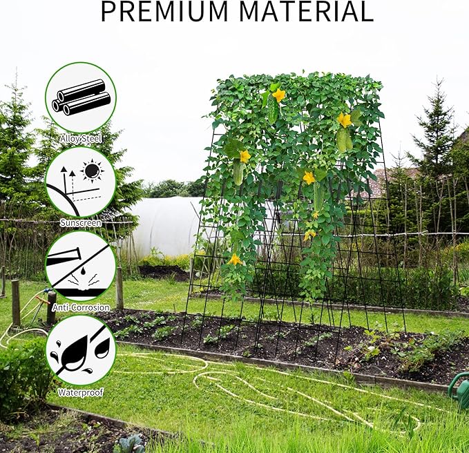 Cucumber Trellis 2 Pack, 59" H Foldable A-Frame Garden Trellis for Raised Bed Garden Grow Support with Plant Support Clips, Twist Ties for Cucumber,Tomato, Climbing Plants and Flowers
