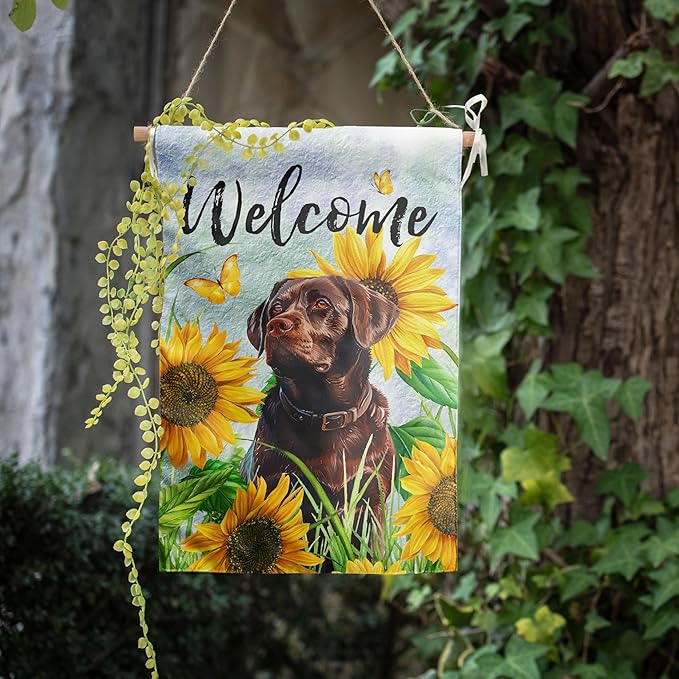 Sunflower Chocolate Lab Garden Flag Summer Spring Garden Flags for Outside Floral Labrador Dog Yard Flag Small Outdoor Welcome Flags 12x18 Double Sided
