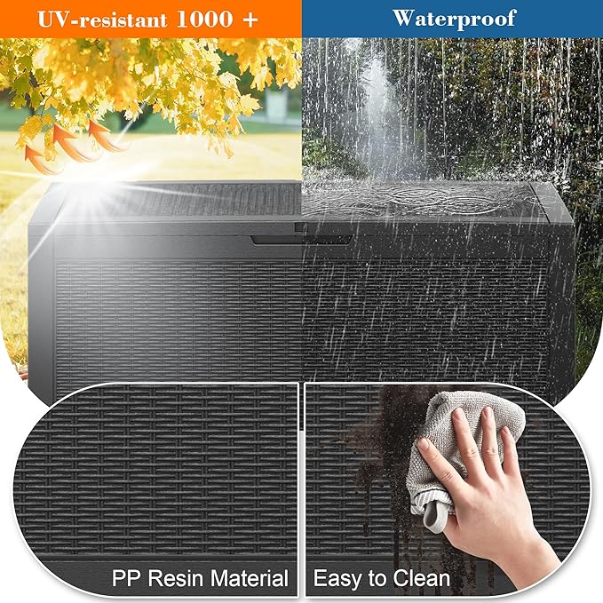 100 Gallon Resin Deck Storage Boxes Outdoor Waterproof, Lockable Outdoor Storage Container for Patio Cushions, Garden Tools, Pool Accessories, Black
