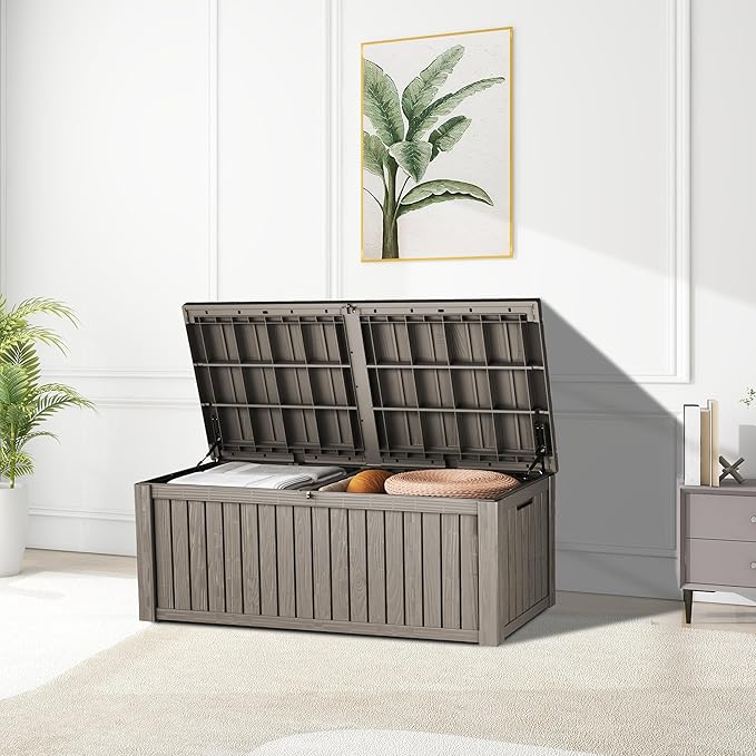180GAL Brown Versatile Outdoor Deck Box - Waterproof, SGS - Tested UV Protection, Suitable for Various Storage Needs from Pool Accessories to Gardening Supplies