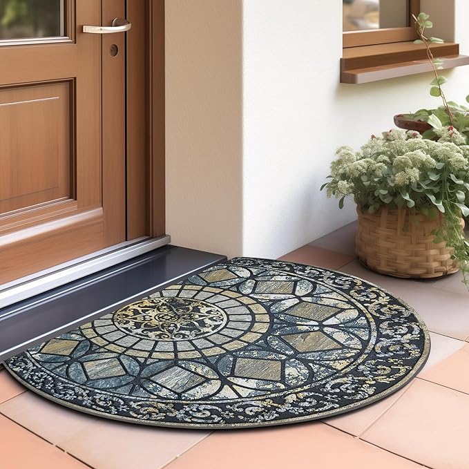 CHICHIC Entrance Door Mat Large 24 x 36 Inch Entry Way Doormat Front Door Rugs Outdoors Heavy Duty Welcome Mat Non Slip Rubber Back Low Profile for Garage, Patio, High Traffic Area, Blue