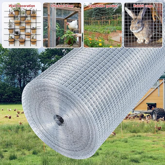 Hardware Cloth,1/2inch 24inx50ft 19 Gauge,Double-Layer Hot-Dip Galvanizing After Welding,Chicken Wire Fence Wire Mesh Fence Poultry Netting Garden Fence Tree Guard Rolls