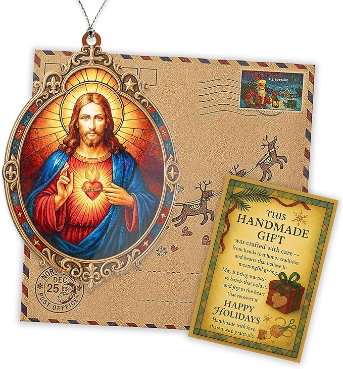 Sacred Heart Jesus Ornament – christian ornament – jesus gifts – religious decor – christmas ornament – Suncatcher effect window hanging – Car Hanging