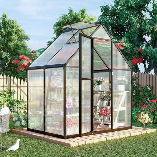 6 x 4 FT Greenhouse for Outdoors,Aluminum Large Walk-in Greenhouse,Dark Gray