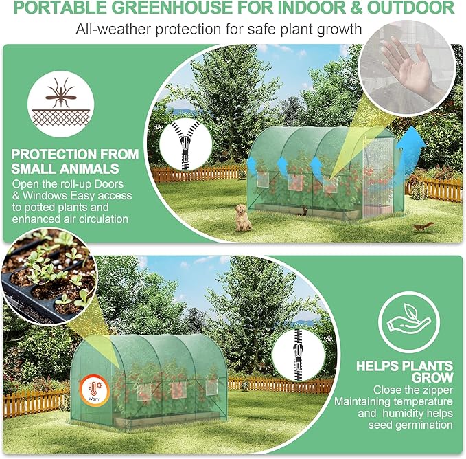 Greenhouses for Outdoors Heavy Duty 10x7x7 FT Portable Greenhouse with Watering System,6 Ventilated Screen Windows & Rolling Zipper Door & Reinforced Steel Frame High Tunnel Greenhouse