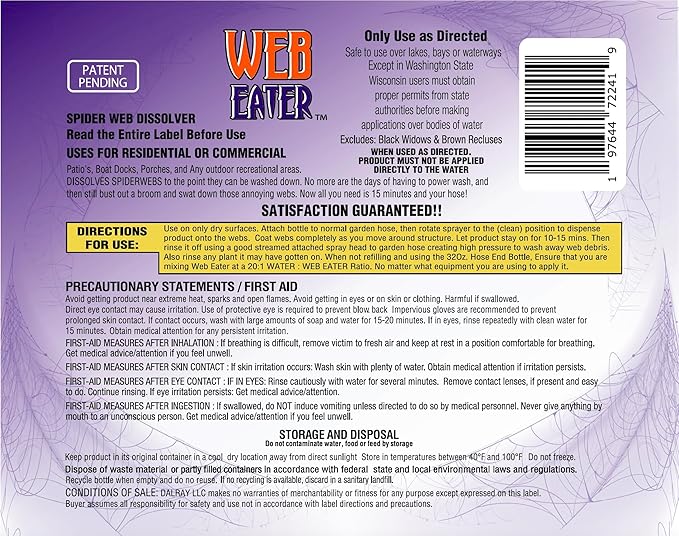 1 Gallon Concentrated Spider Web Washaway Spray with Nozzle- Natural & Long Lasting up to 6 Months
