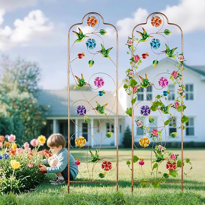 60”Trellis for Climbing Plants,2Pack Outdoor Garden Trellis Metal with Colorful Hummingbird Ideal for Climbing Plants Outdoor Decorative Metal Trellis for Your Garden,Gifts for Mom
