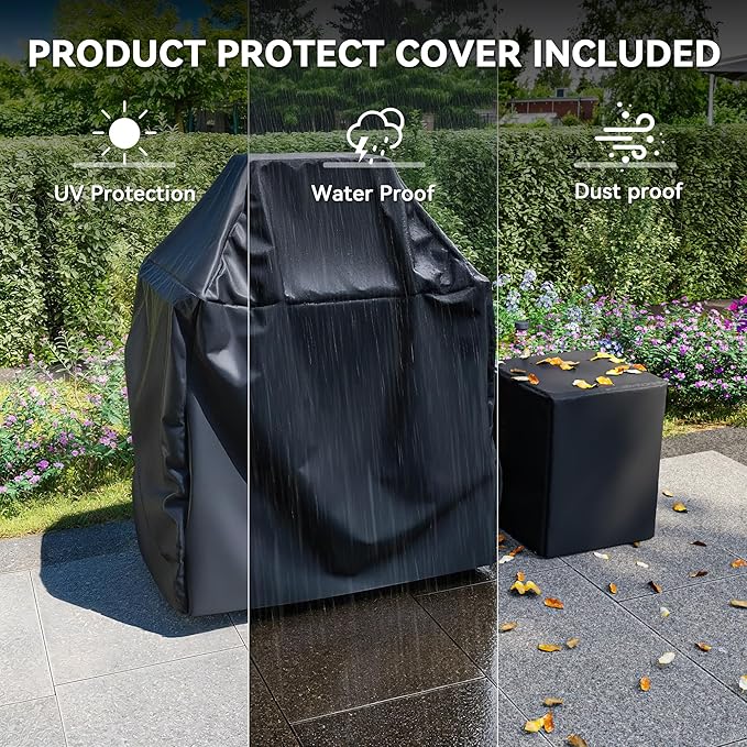 35" Outdoor Propane Fireplace with Tank Storage, 50,000 BTU Outdoor Gas Fire Pit with CSA Certified, Dust Cover, Smokeless Ceramic Wood, Adjustable Flame for Patio, Garden, Deck, Grey