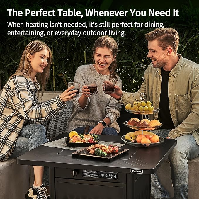 EAST OAK 32'' Propane Fire Pit Table, 50,000 BTU Steel Gas FirePit for Outdoor, Outside Patio Deck and Garden, CSA Certified Fire Table with Magnetic Lid, Cover-Storage Basket and Lava Rock, Black