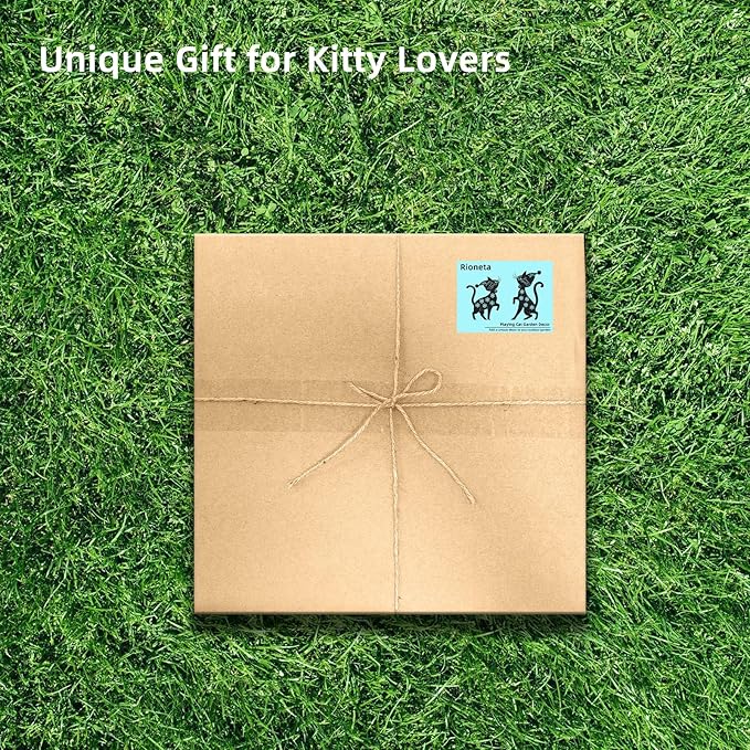 Metal Playing Cat Garden Decor for Outside (2 Pack), 14" Yard Art Stakes,Unique Gift for Kitty Lovers, Outdoor Lawn Statues and Weather Resistant Yard Art