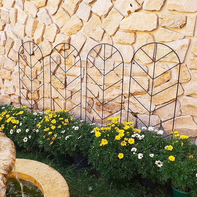 4 Pack Metal Garden Trellis for Climbing Plants & Roses - 45" H x 15.9" W Plants Support, Rustproof, Sturdy, Black