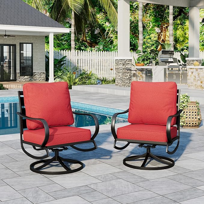 Sophia & William 2 Pieces Patio Furniture Sets Metal Sofa Chairs Patio Cushion Armchairs Swivel Sofa Chairs with Removable Cover for Garden Backyard Poolside Red